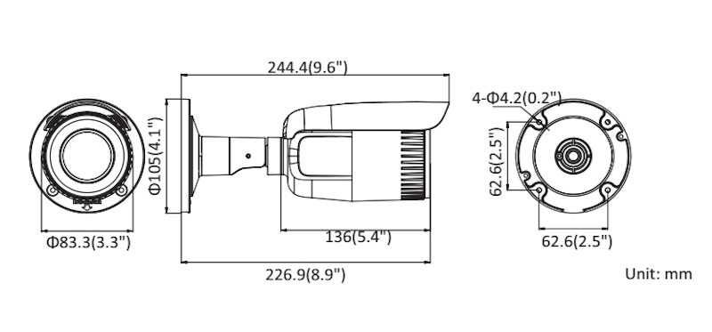 RYSUNEK TECHNICZNY WYMIARY VIDOS IP-H1640-Z