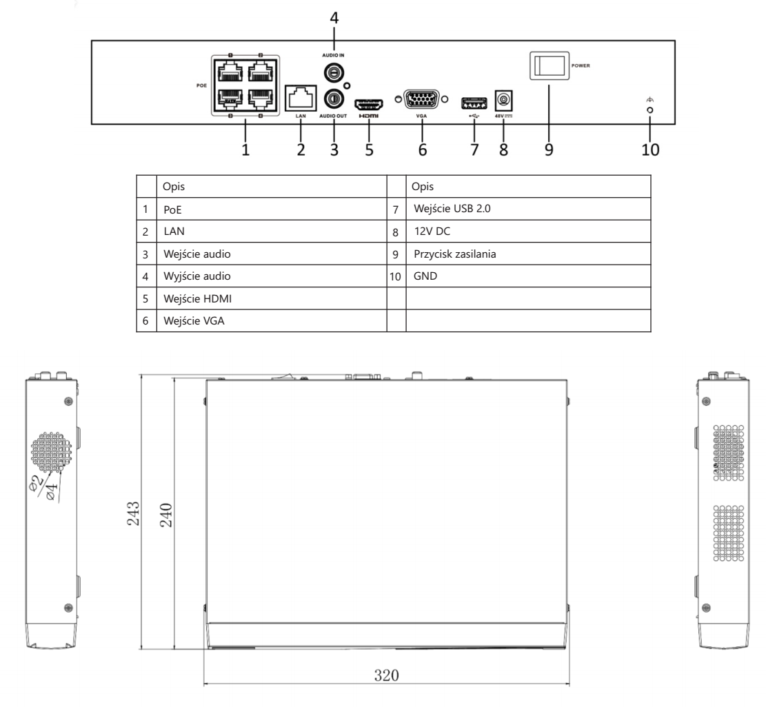 RYSUNEK TECHNICZNY WYMIARY VIDOS NVR-H2041-P