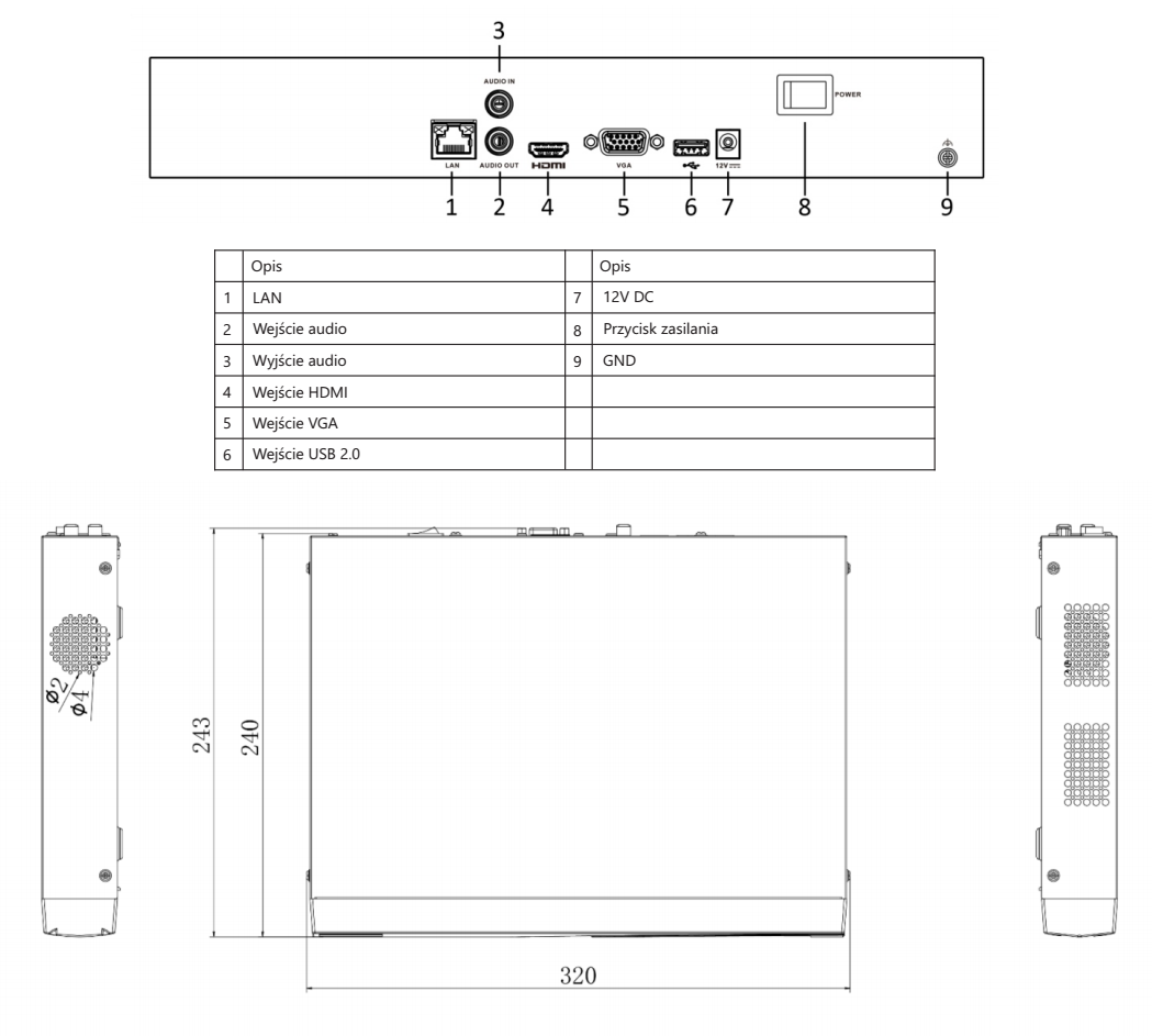 RYSUNEK TECHNICZNY WYMIARY VIDOS NVR-H2041