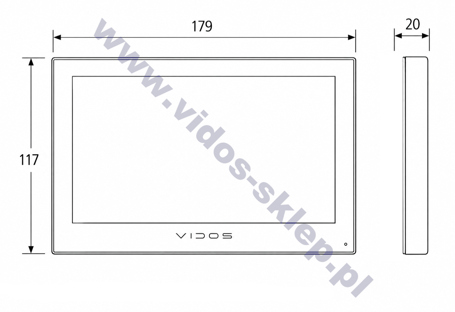 Wymiary ekranu Vidos M105B-X IPX IP