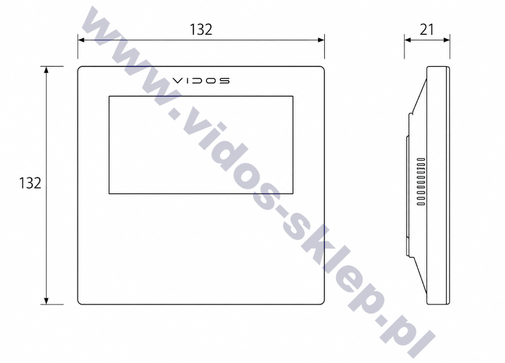 Wymiary ekranu Vidos M201W 2IP