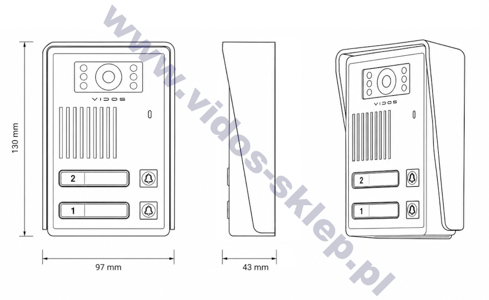 Wymiary stacji bramowej Vidos S36 ANALOG