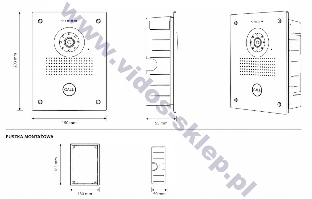 Wymiary stacji bramowej Vidos S551 ANALOG