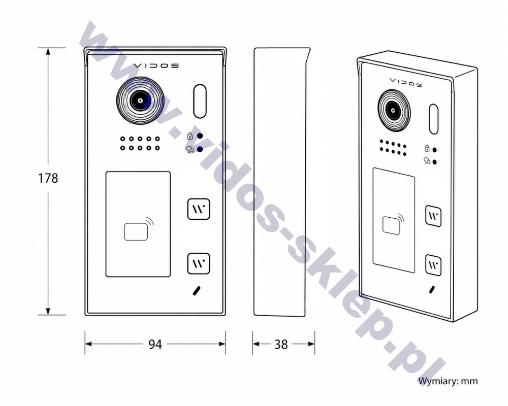 Wymiary stacji bramowej Vidos S301-2