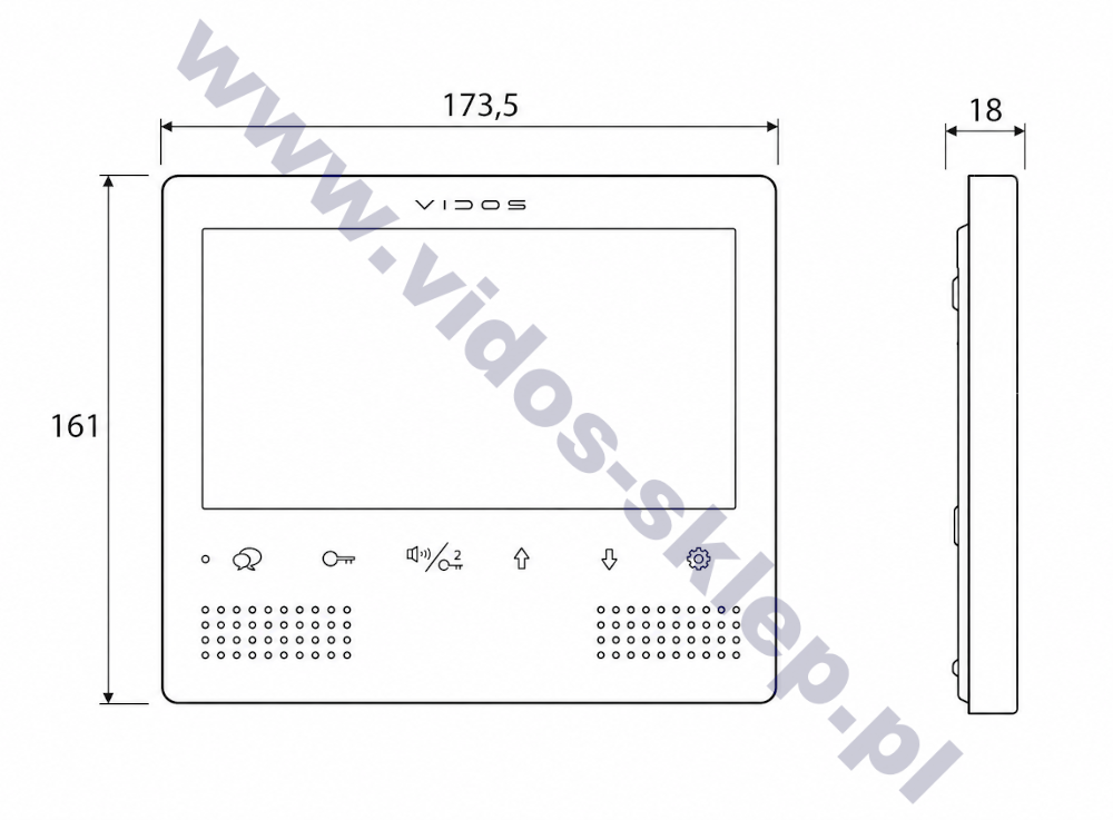 Wymiary ekranu Vidos M1023B-2 DUO