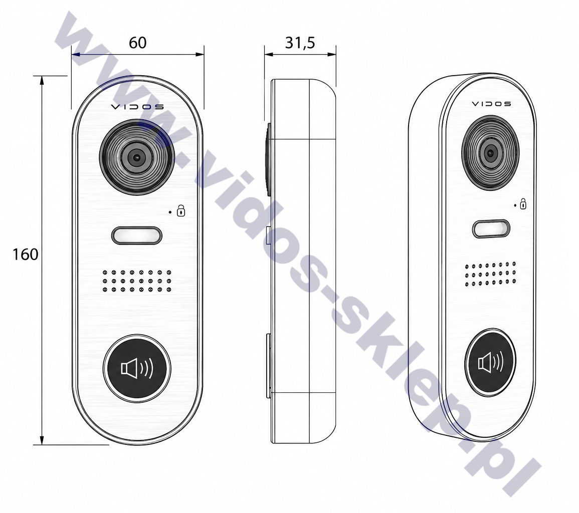 Wymiary stacji bramowej Vidos S1001 DUO