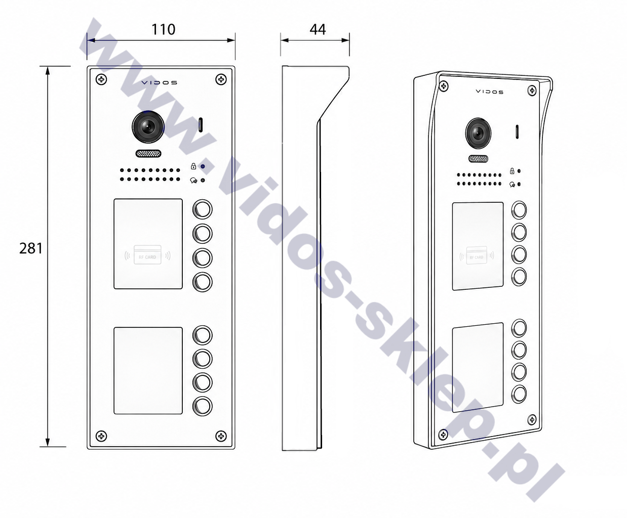 Wymiary stacji bramowej Vidos S1108A DUO
