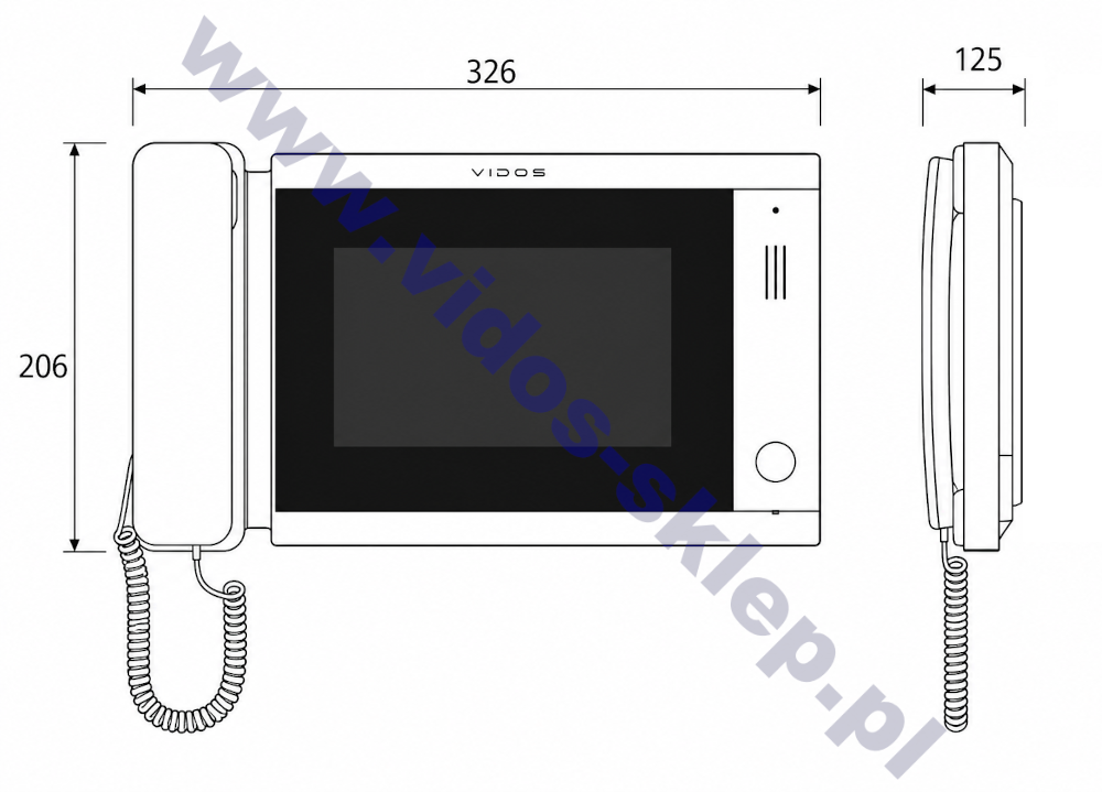 Wymiary ekranu portierskiego Vidos M120-P IPX IP