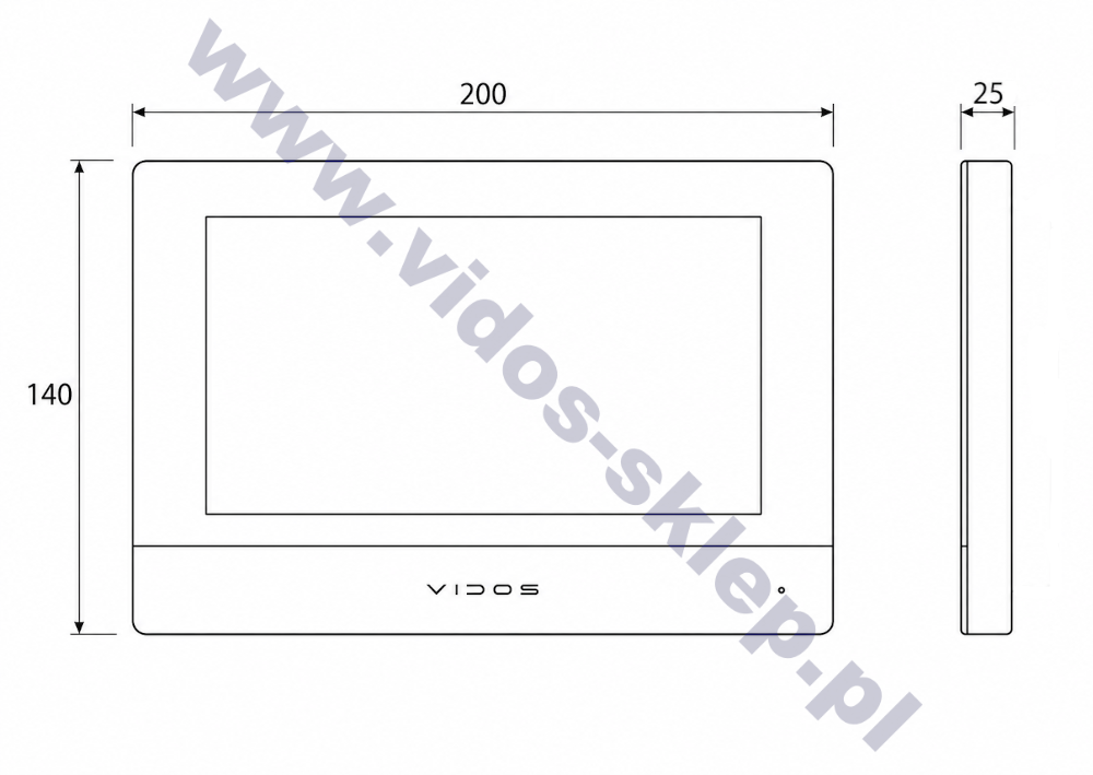 Wymiary ekranu Vidos M2010 ONE IP