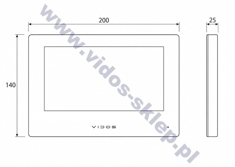 Wymiary ekranu Vidos M2010W ONE IP