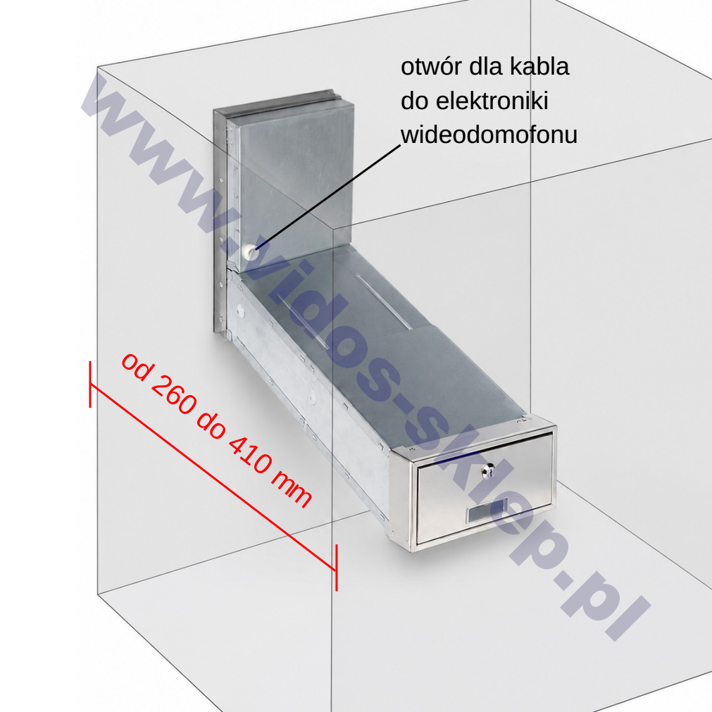 Zakres regulacji głębokości montażu skrzynki VIDOS S1401D-SKM